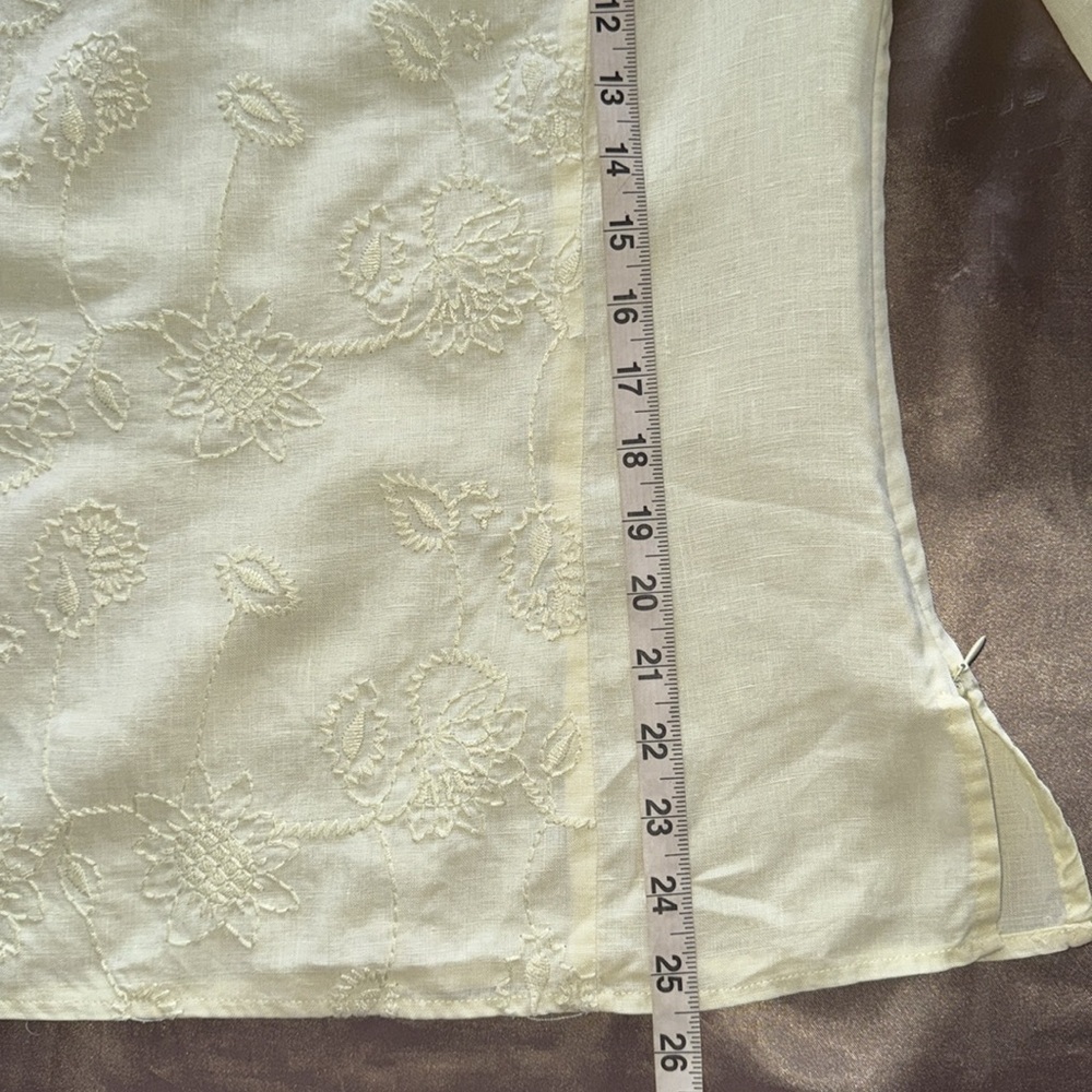 Saint Tropez West Pale Yellow Linen Embroidered Top Side Zip Sz L - Picture 8 of 9